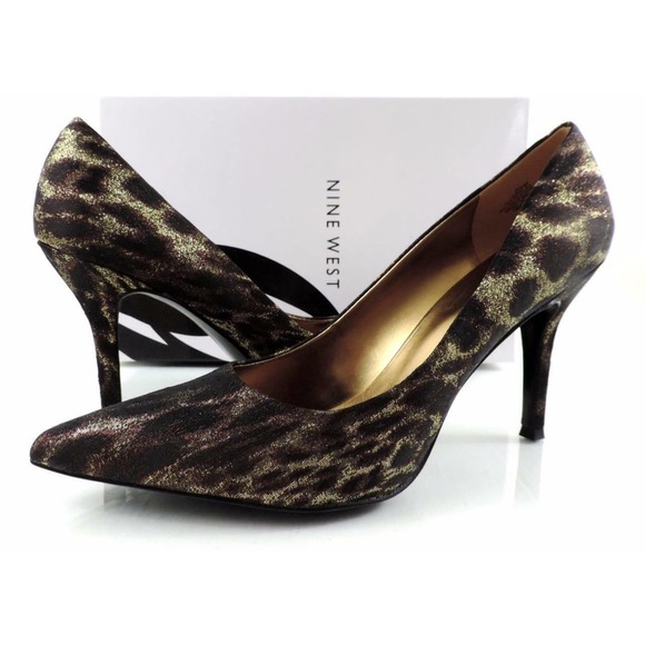 Nine west Flax Pointed-Toe Pump Heels Bronze / Gold Fabric Size 9.5 - Picture 3 of 10